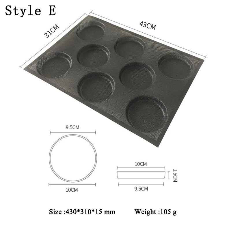 Meibum Round Bread Cookie Pizza Baking Mold Puff Hamburger Black Porous Glass Fiber Silicone Mould Cake Tart Non Stick Pan