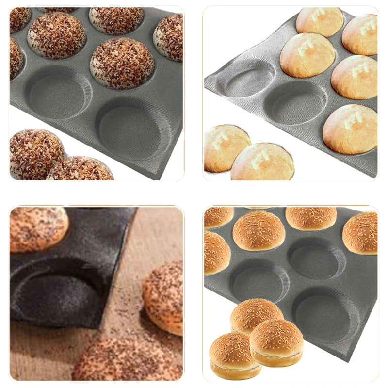 Meibum Round Bread Cookie Pizza Baking Mold Puff Hamburger Black Porous Glass Fiber Silicone Mould Cake Tart Non Stick Pan