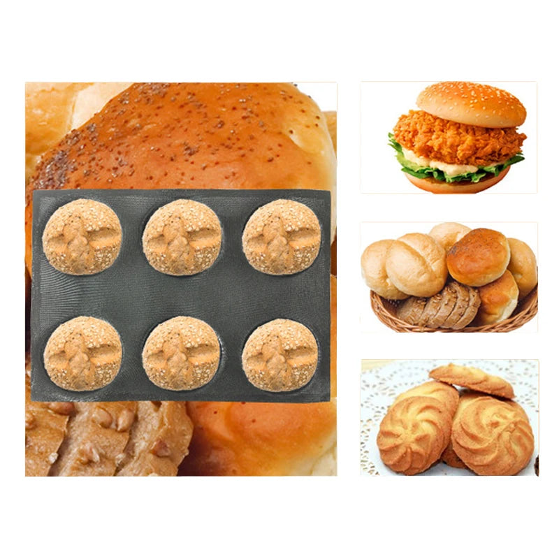 Meibum Round Bread Cookie Pizza Baking Mold Puff Hamburger Black Porous Glass Fiber Silicone Mould Cake Tart Non Stick Pan