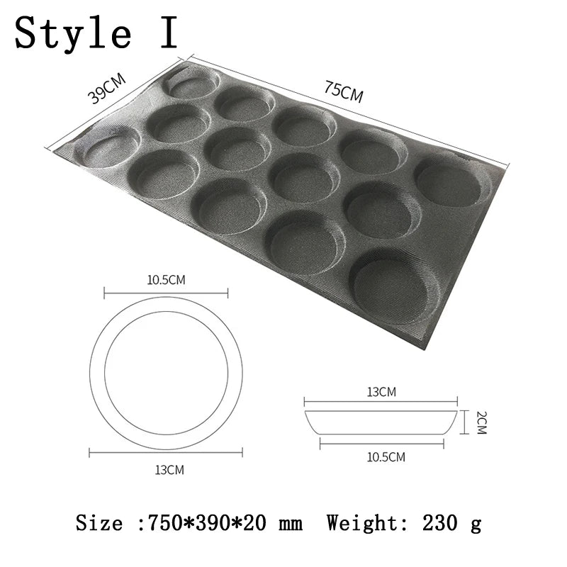 Meibum Round Bread Cookie Pizza Baking Mold Puff Hamburger Black Porous Glass Fiber Silicone Mould Cake Tart Non Stick Pan