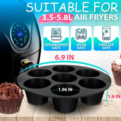 Silicone Cake Mold 7 Hole Air Fryer Liner Pot Accessories Microwave Oven Cupcake Baking Mold Pan