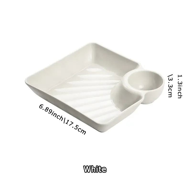 1pc Dumpling Plate With Sauce Dish, Square Serving Plate, Snack Platter, Sushi Dish, Fruit Plate, Dessert Tray, Kitchen Supplies