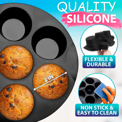 Silicone Cake Mold 7 Hole Air Fryer Liner Pot Accessories Microwave Oven Cupcake Baking Mold Pan