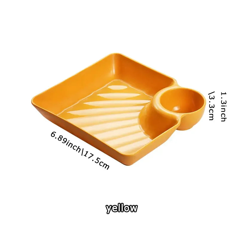 1pc Dumpling Plate With Sauce Dish, Square Serving Plate, Snack Platter, Sushi Dish, Fruit Plate, Dessert Tray, Kitchen Supplies