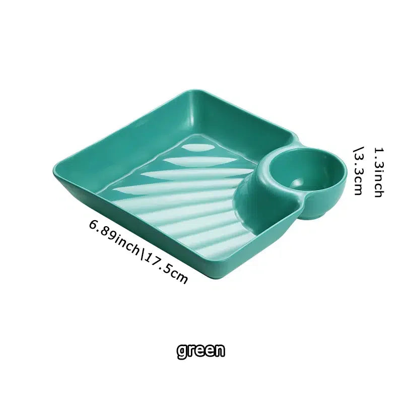 1pc Dumpling Plate With Sauce Dish, Square Serving Plate, Snack Platter, Sushi Dish, Fruit Plate, Dessert Tray, Kitchen Supplies