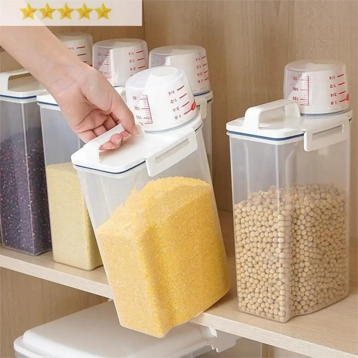 1pc Rice & Grain Storage Canister with Measuring Cup – Moisture & Insect Proof