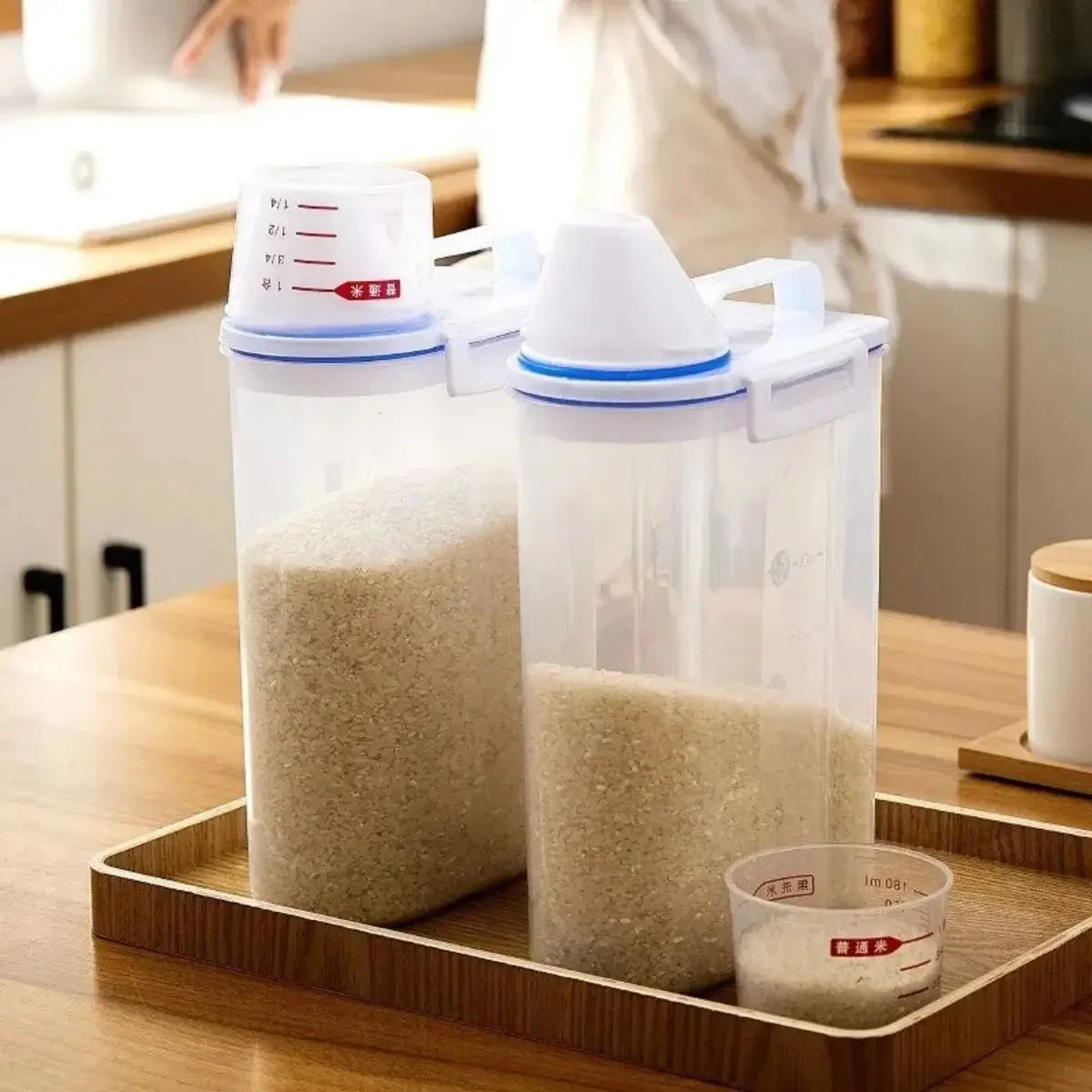 1pc Rice & Grain Storage Canister with Measuring Cup – Moisture & Insect Proof