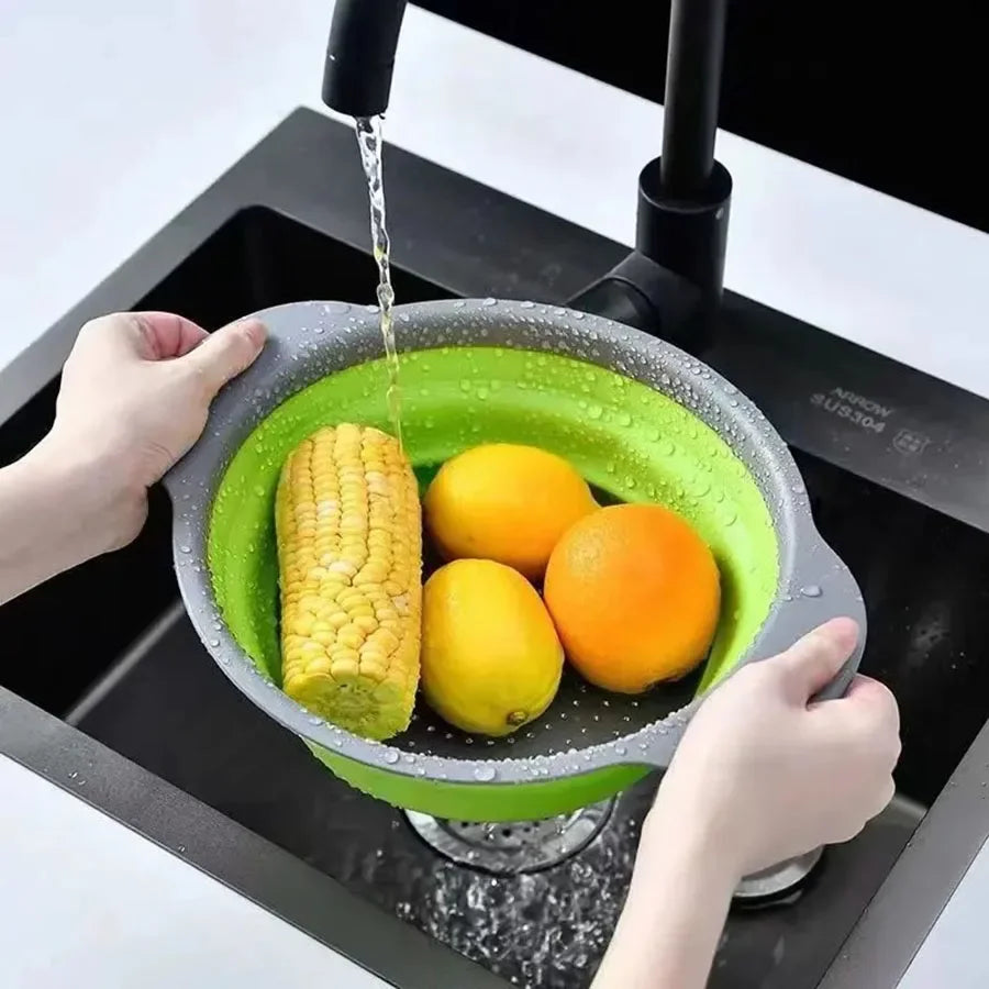 1pcs Silicone vegetable and fruit cleaning and drainage basket cleaning basket Folding water filter net Kitchen Gadgets