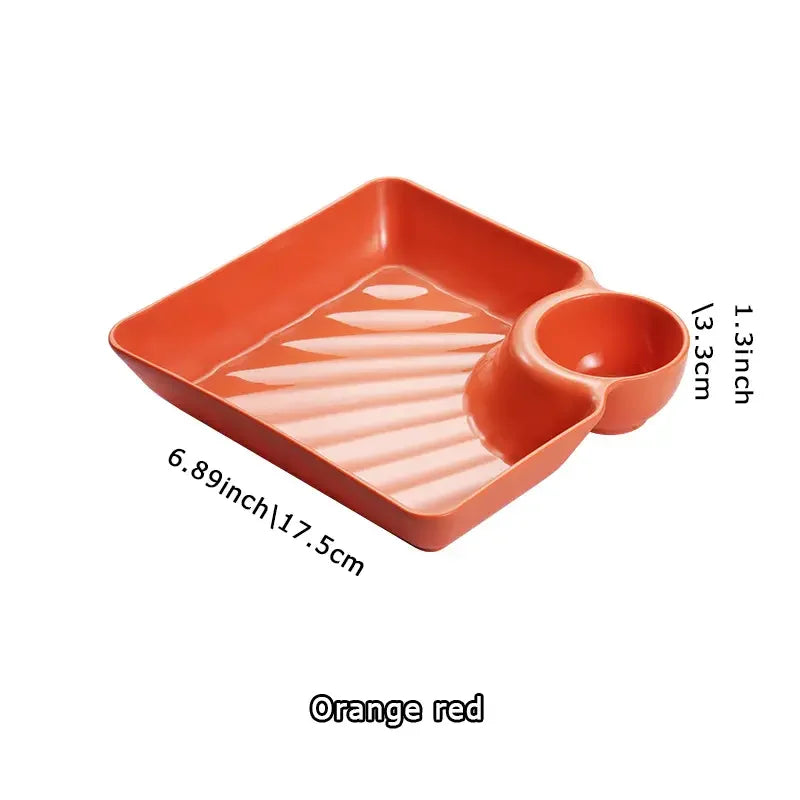 1pc Dumpling Plate With Sauce Dish, Square Serving Plate, Snack Platter, Sushi Dish, Fruit Plate, Dessert Tray, Kitchen Supplies