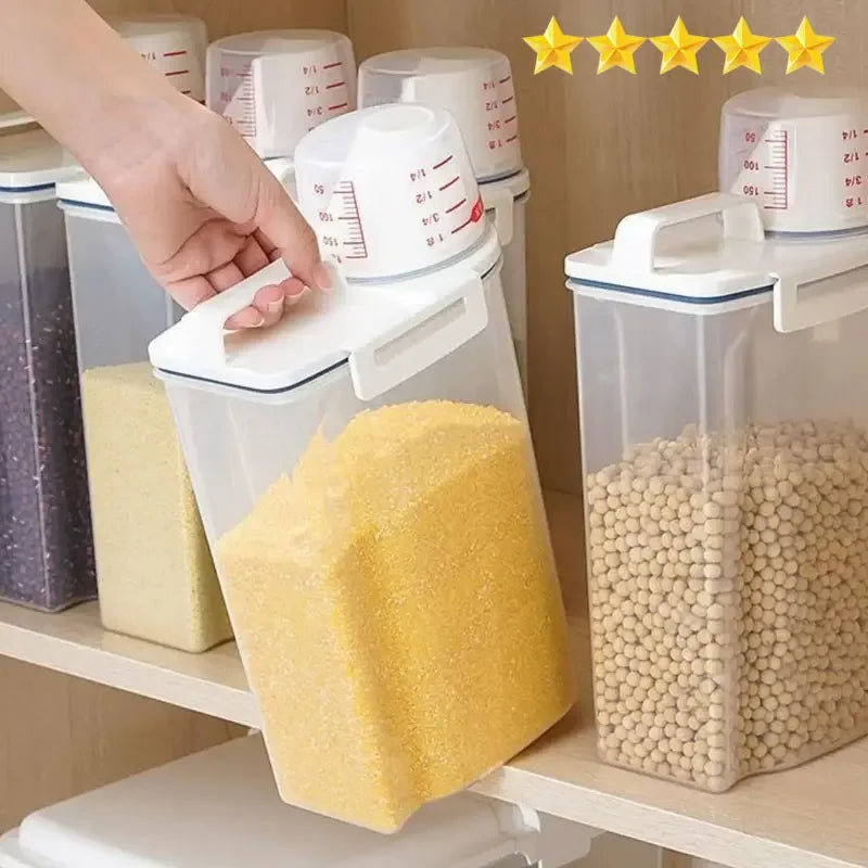 1pc Rice & Grain Storage Canister with Measuring Cup – Moisture & Insect Proof