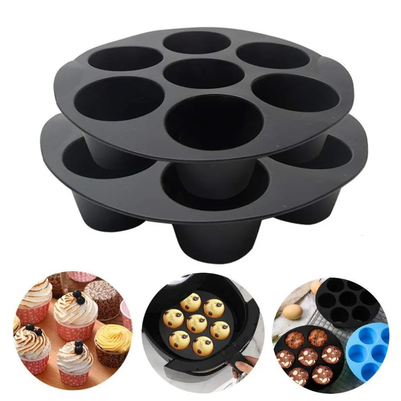 Silicone Cake Mold 7 Hole Air Fryer Liner Pot Accessories Microwave Oven Cupcake Baking Mold Pan