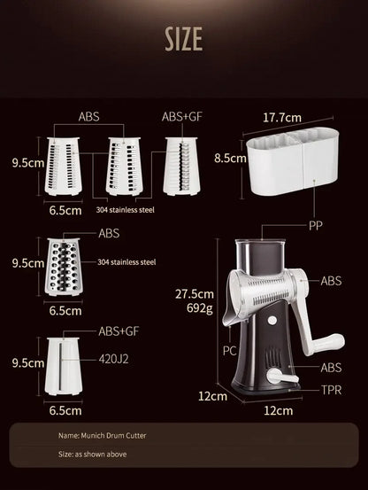 Vegetable Slicer Cutter Manual Drum Grater Multifunction Rotary Cheese Grater Kitchen Veggie Chopper Food Shredder Meat Grinder